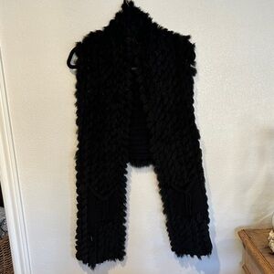 John Fashion Black Woven Fur Vest with Woven Accents Size S